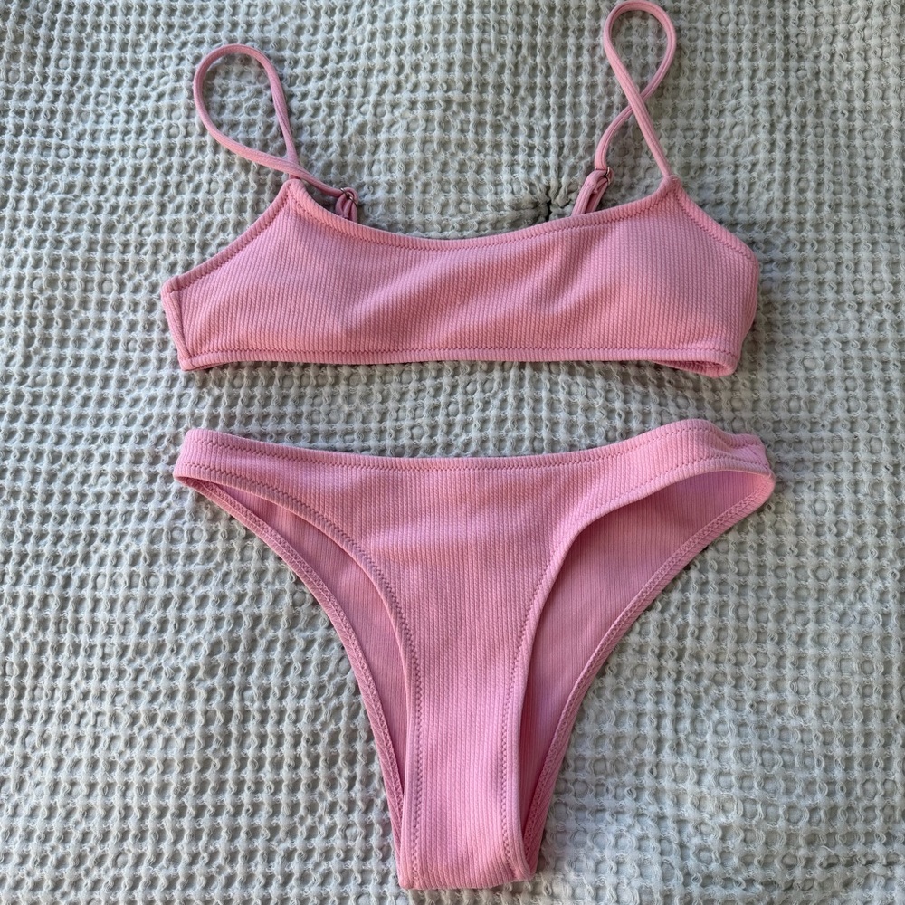 Ribbed Pink Bikini Set